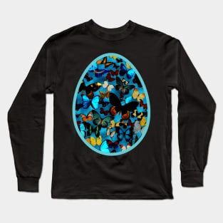 Blue Easter Egg With Colorful Butterflies for Spring Long Sleeve T-Shirt